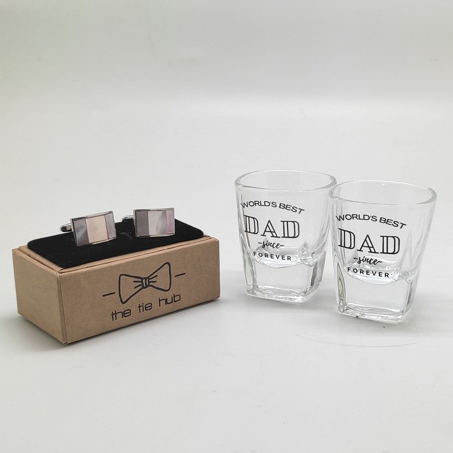 Shot Glasses and Pink MOP Cufflinks