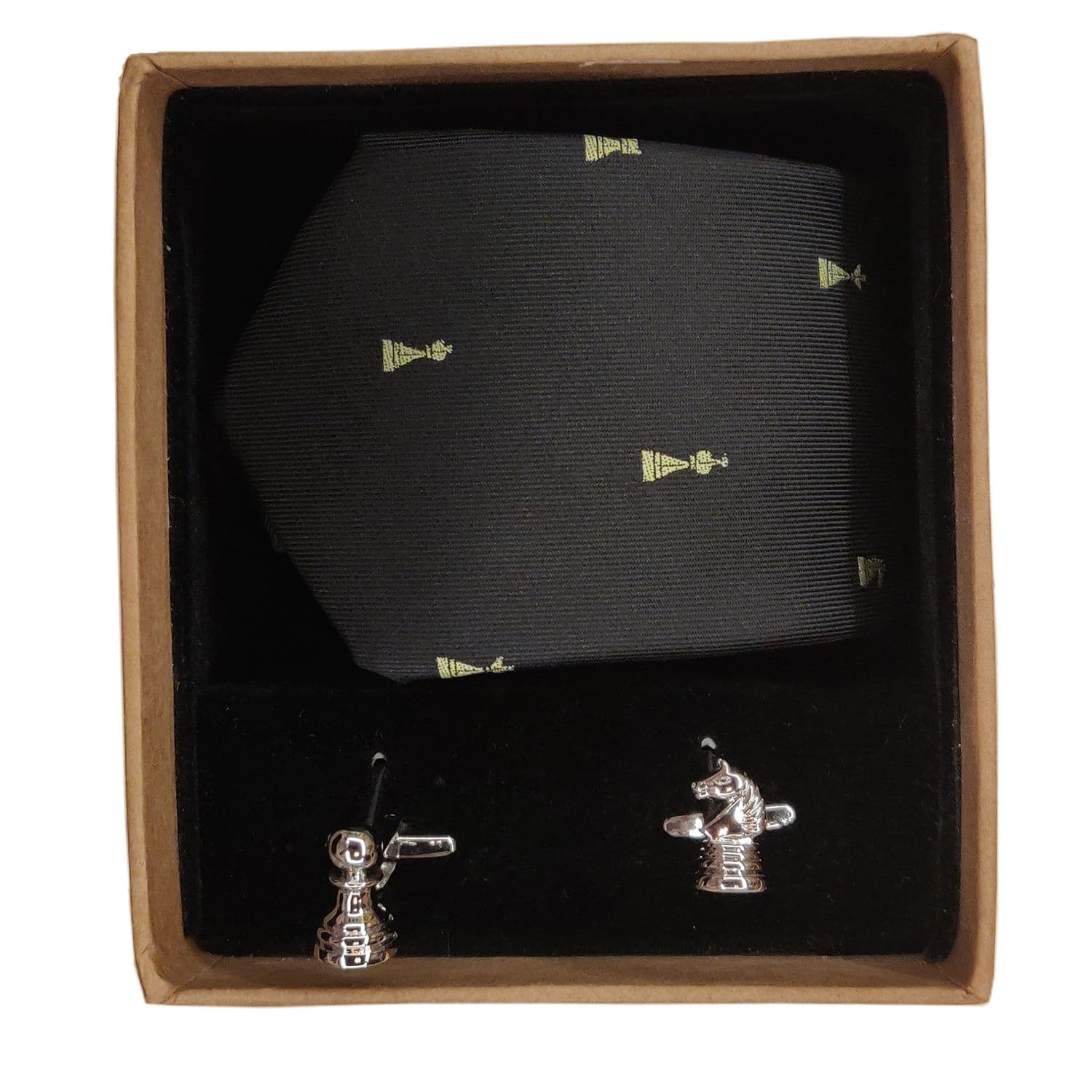 Chess Black Necktie and Cufflinks Set