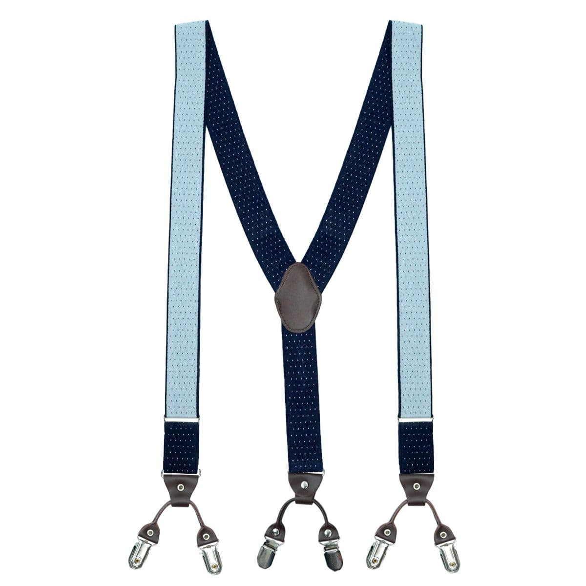 Navy Polka Dot Y-Back Clip-On Suspenders for Men
