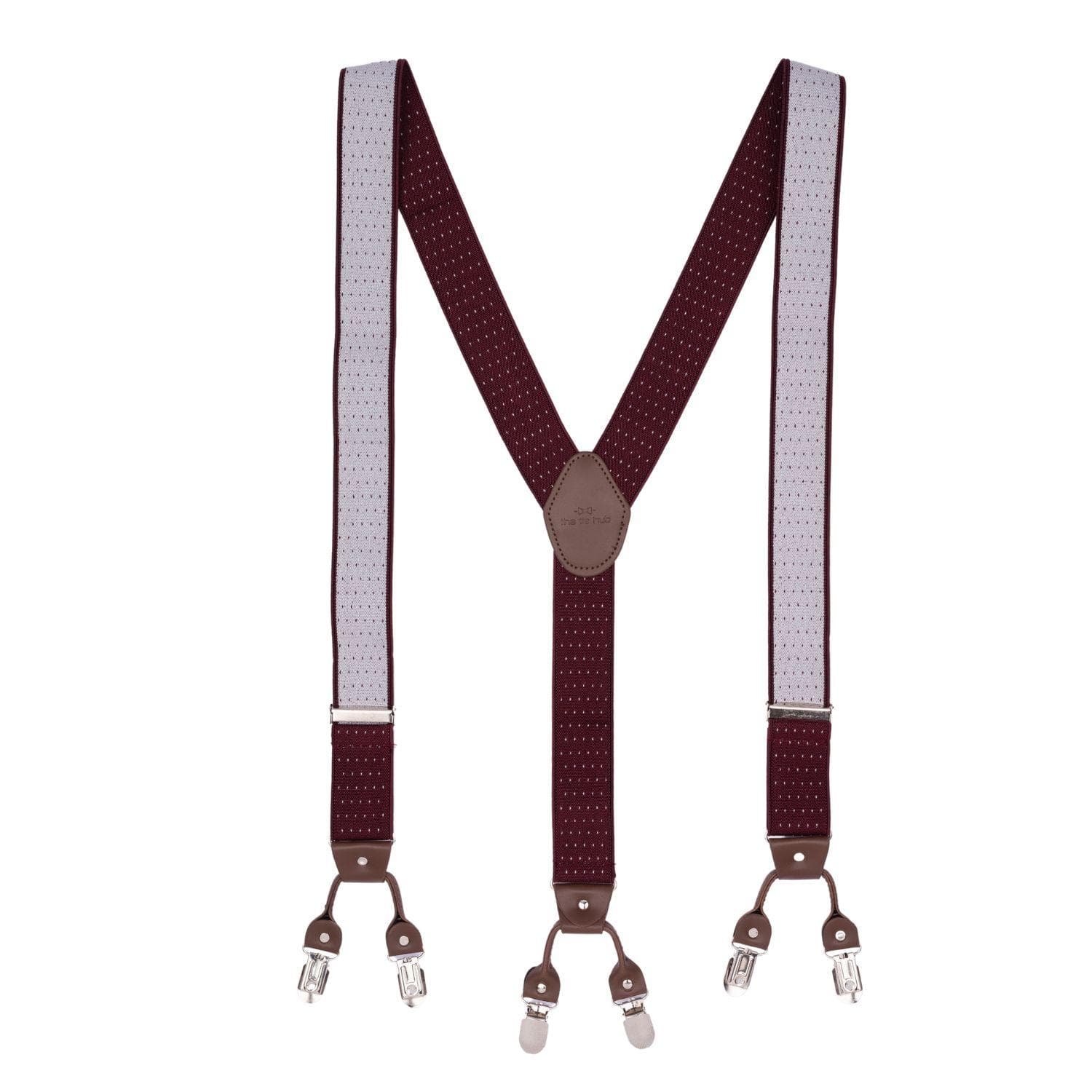 Burgundy Polka Dot Y-Back Clip-On Suspenders for Men