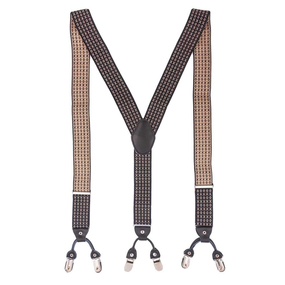 Brown Geometric Y-Back Clip-On Suspenders for Men