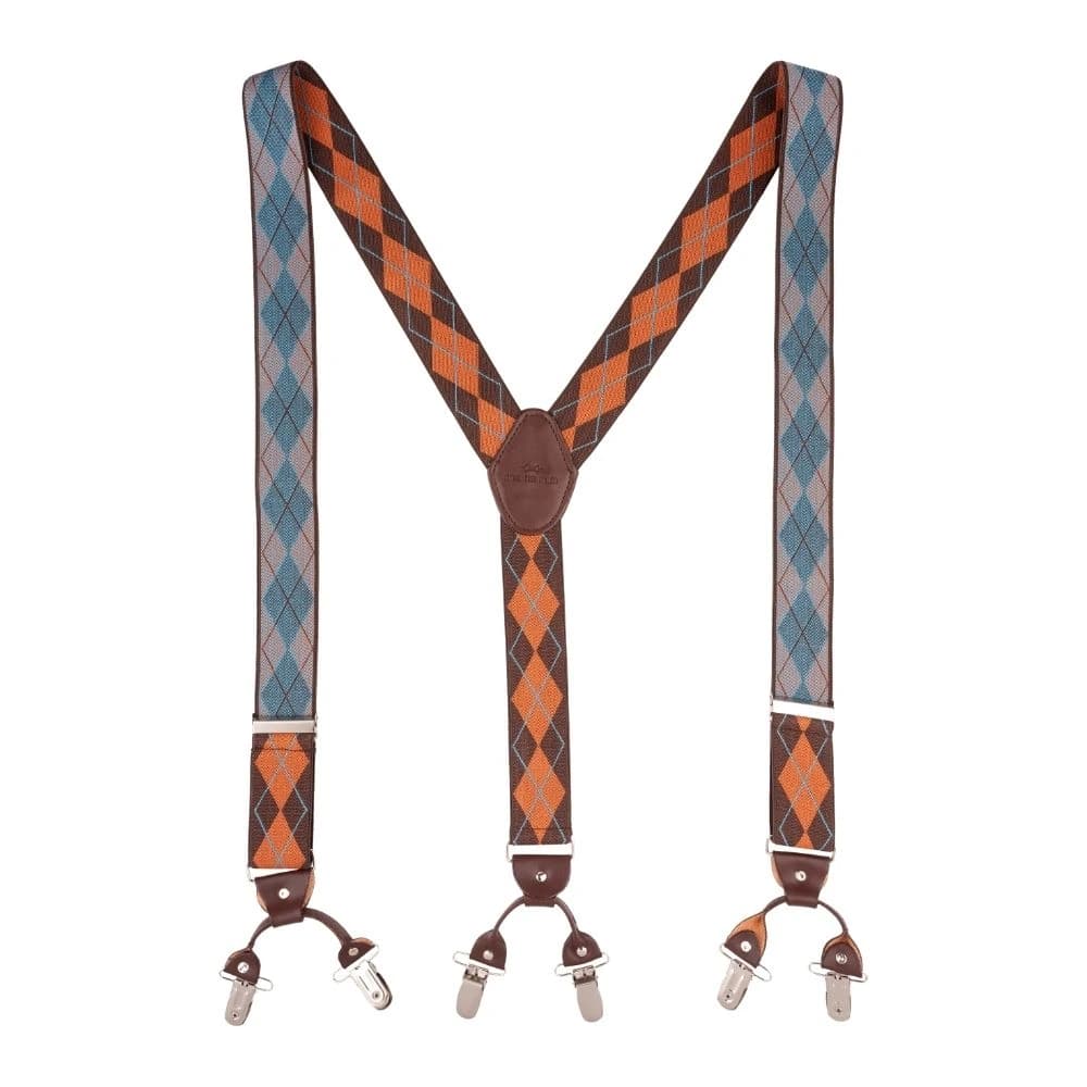 Brown Geometric Y-Back Clip-On Suspenders for Men