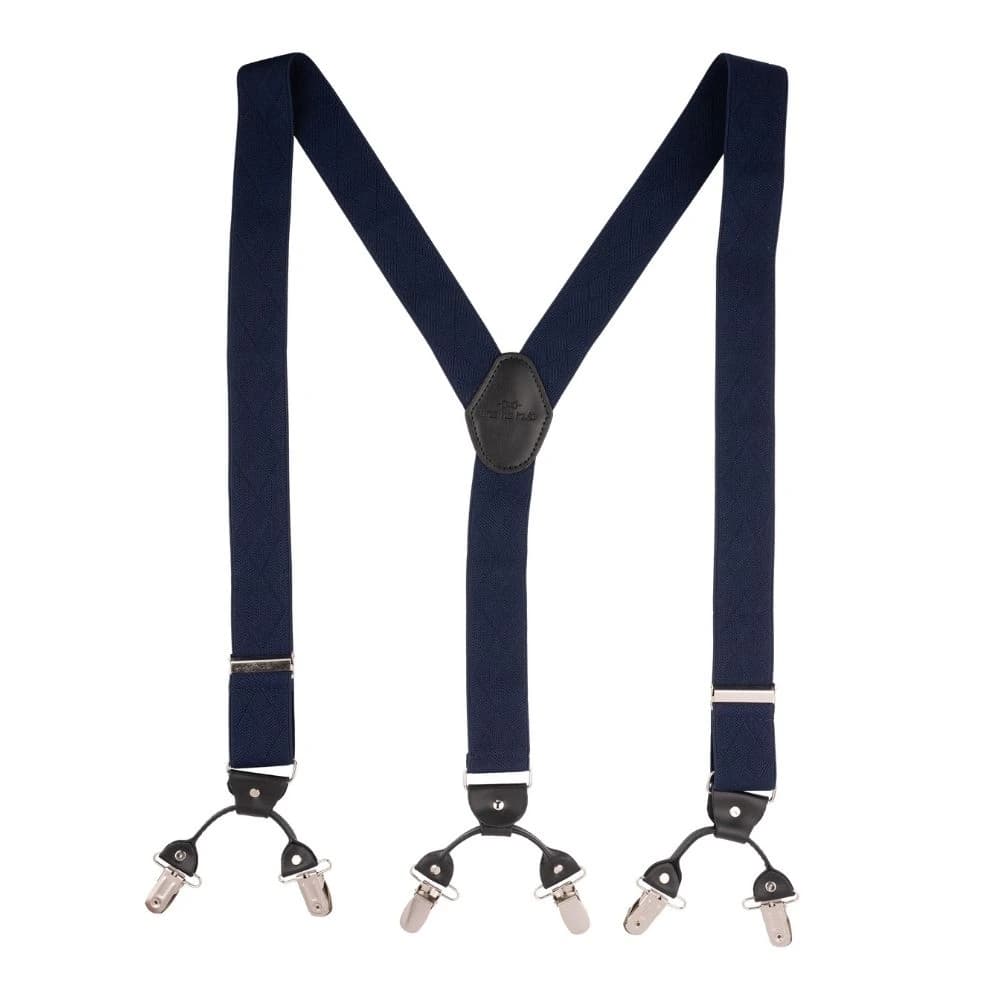 Blue Geometric Y-Back Clip-On Suspenders for Men