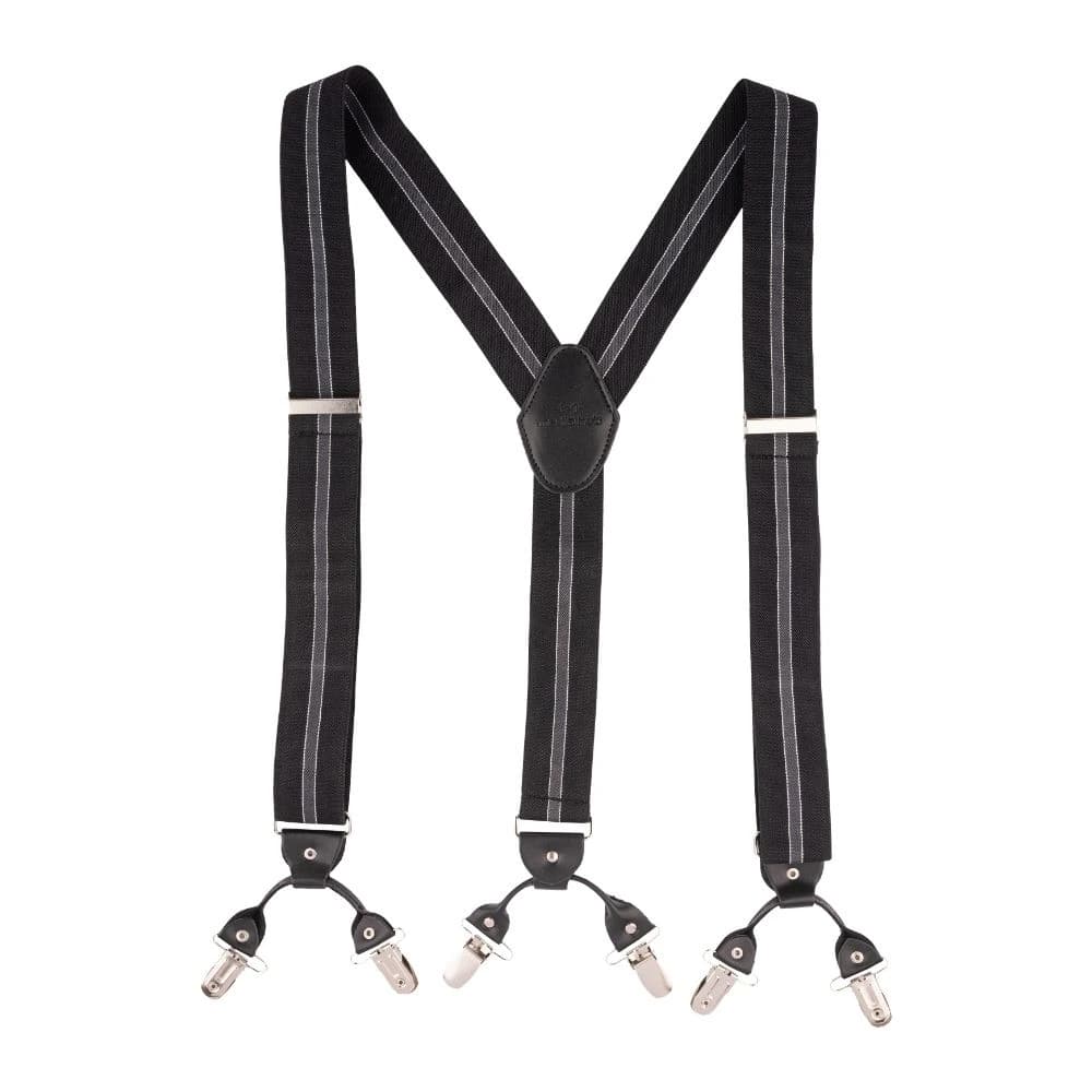 Black Striped Y-Back Clip-On Suspenders for Men