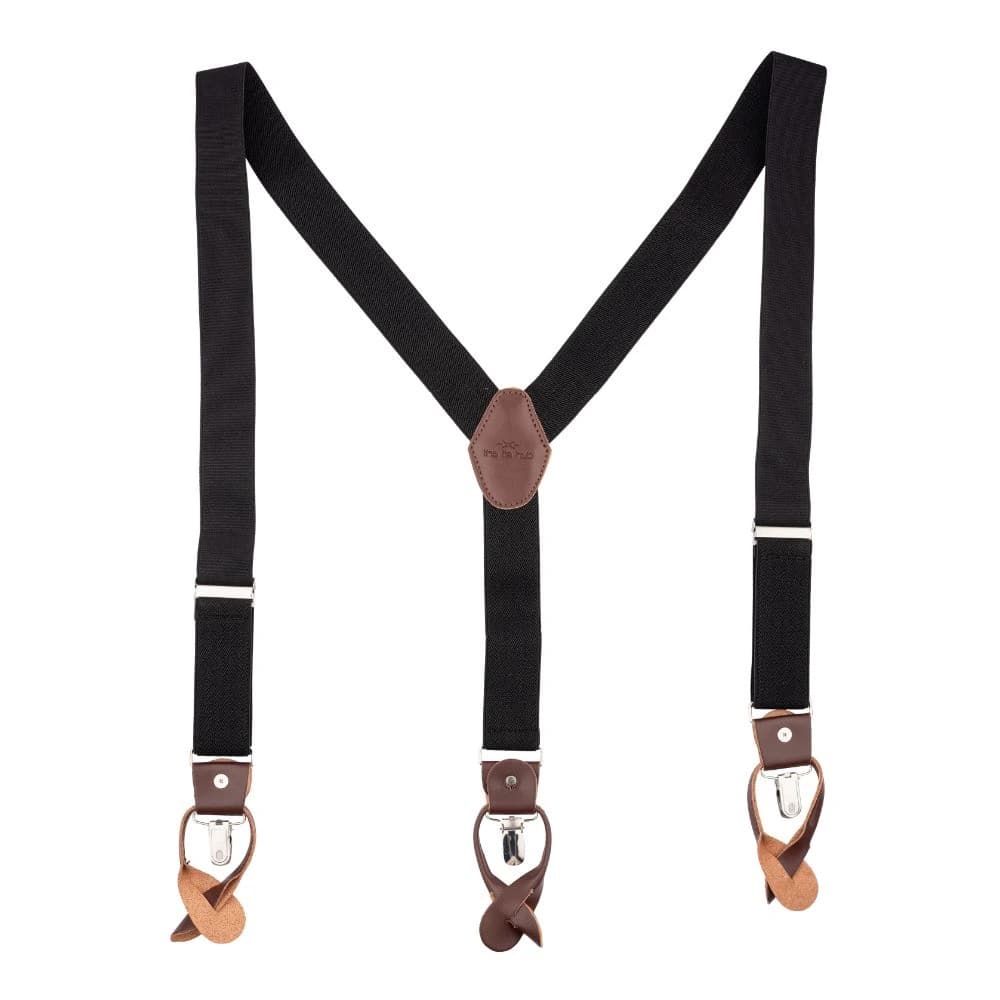 Jet Black Y-Back Button-On Suspenders for Men