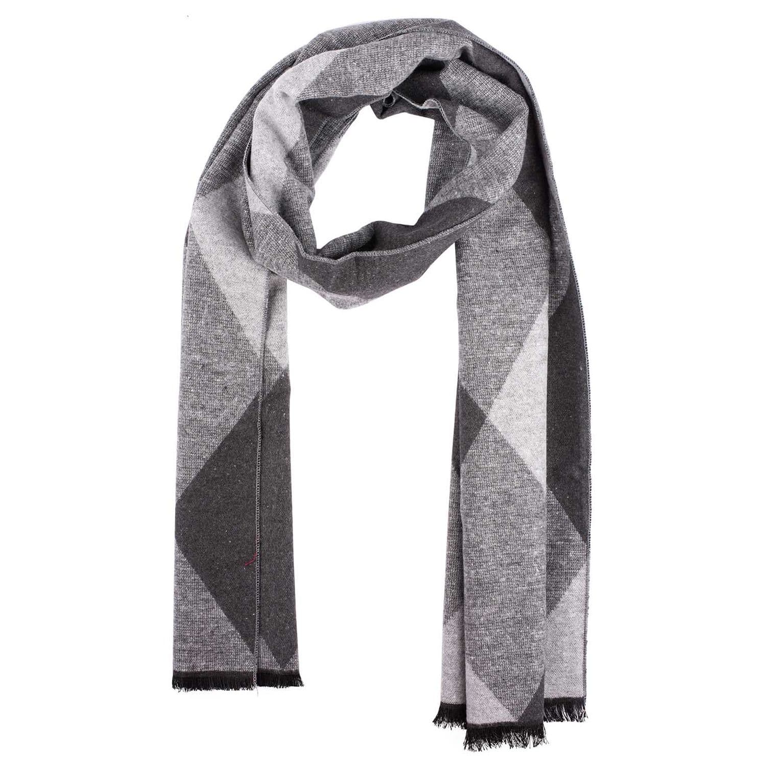 Grey Geometric Wool Scarf for Men