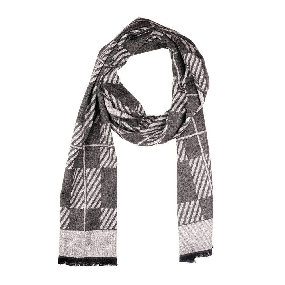 Grey Striped Wool Scarf for Men