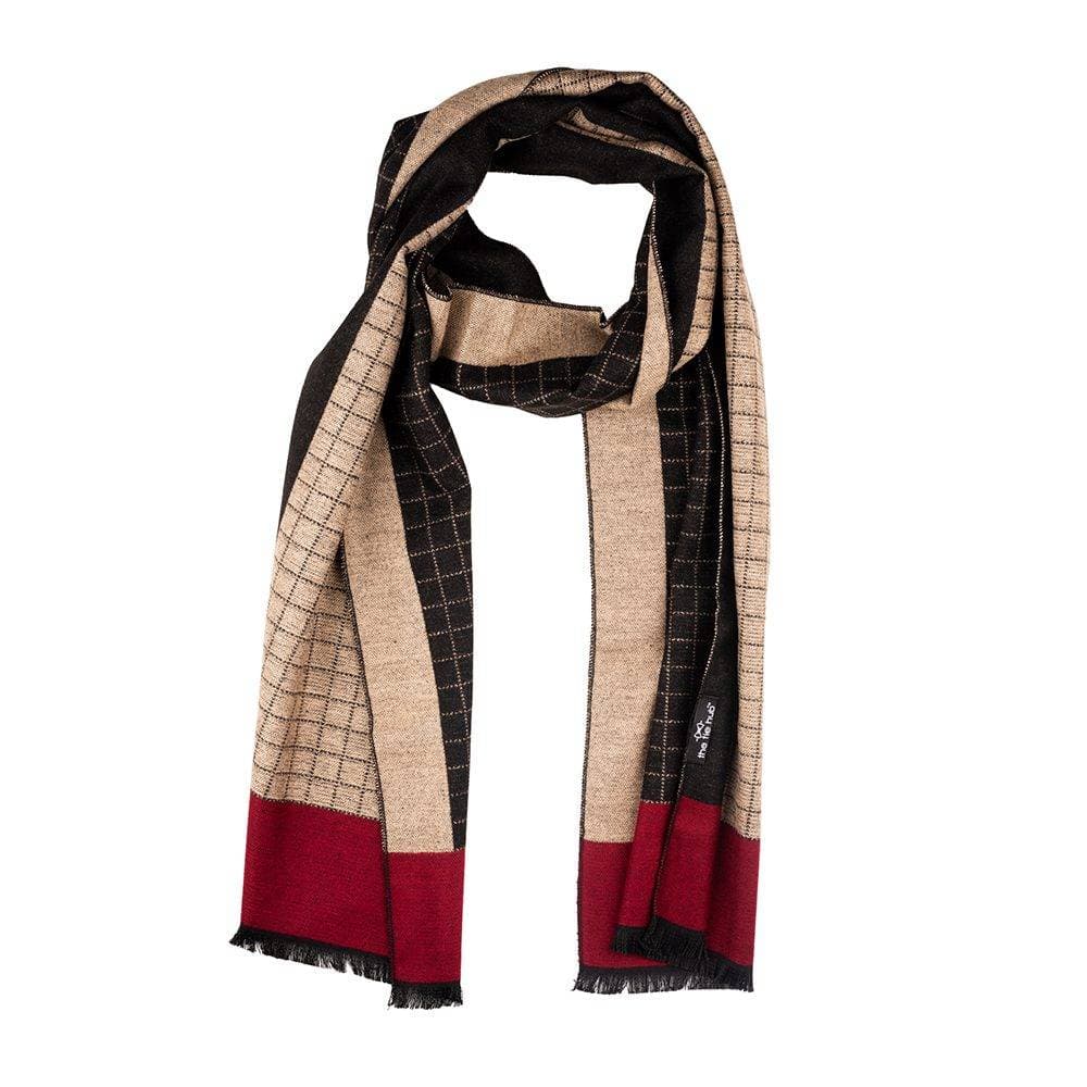 Cream Checked Wool Scarf for Men