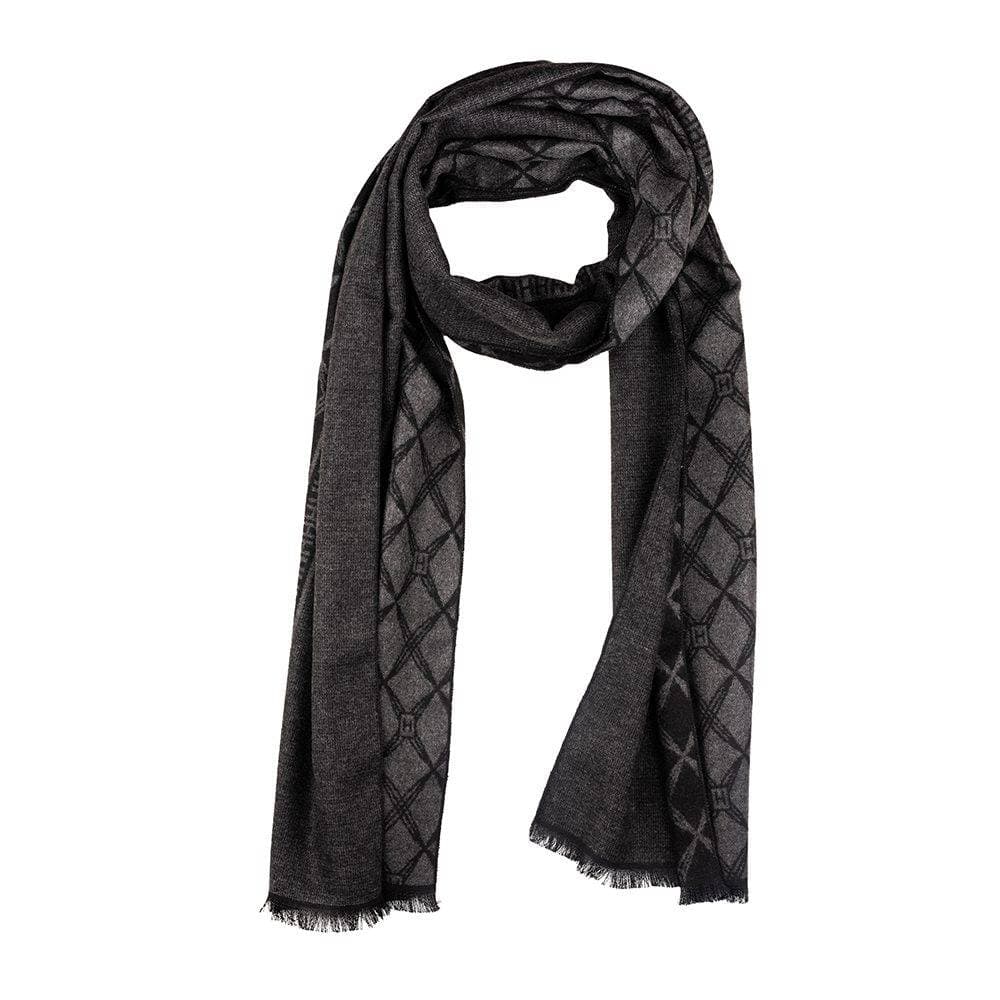 Black Checked Wool Scarf for Men