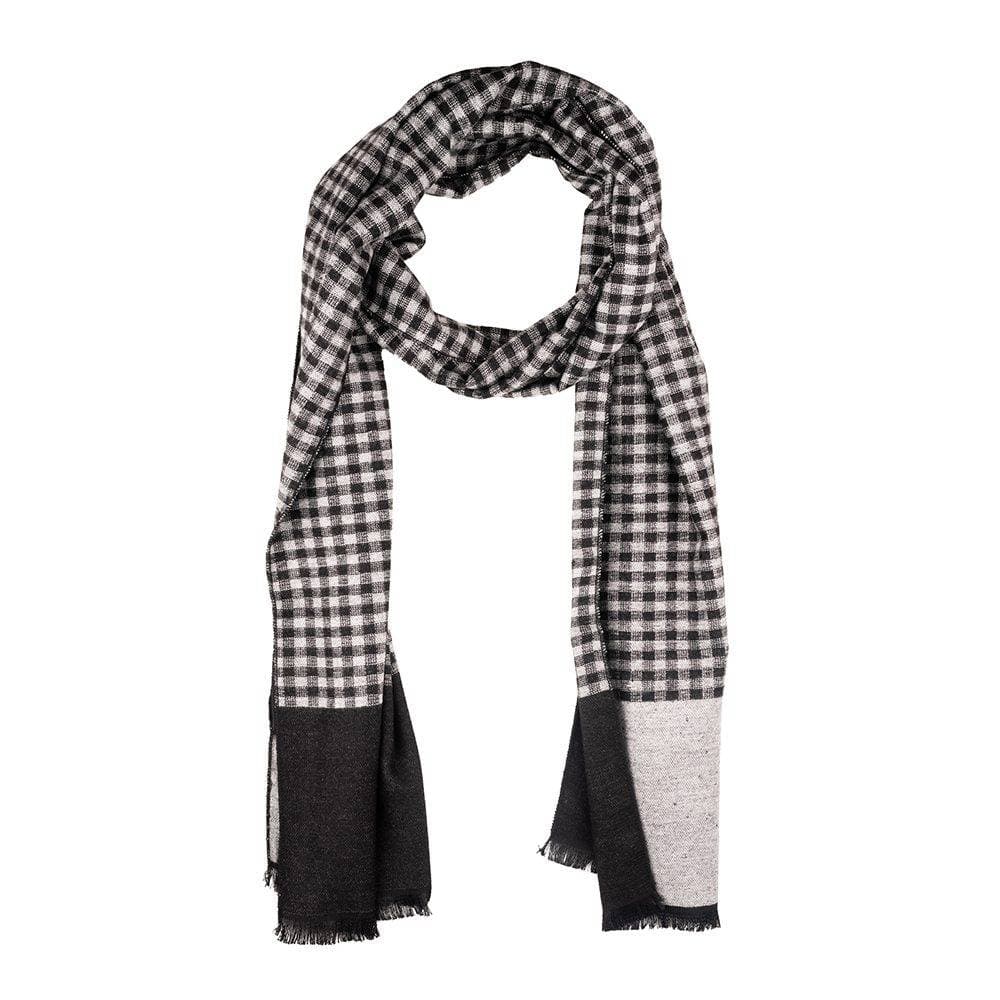 Cream Checked Wool Scarf for Men