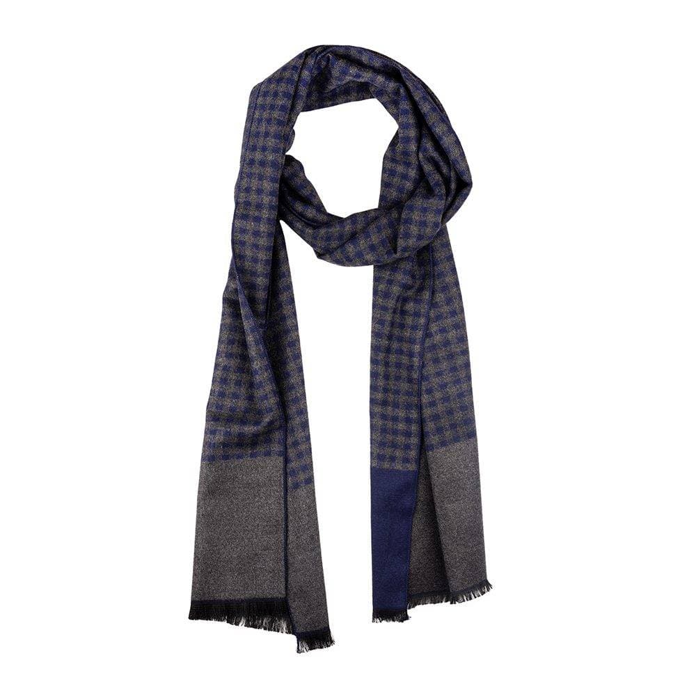 Blue Checked Wool Scarf for Men