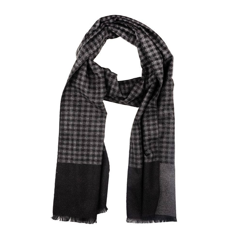 Grey Checked Wool Scarf for Men