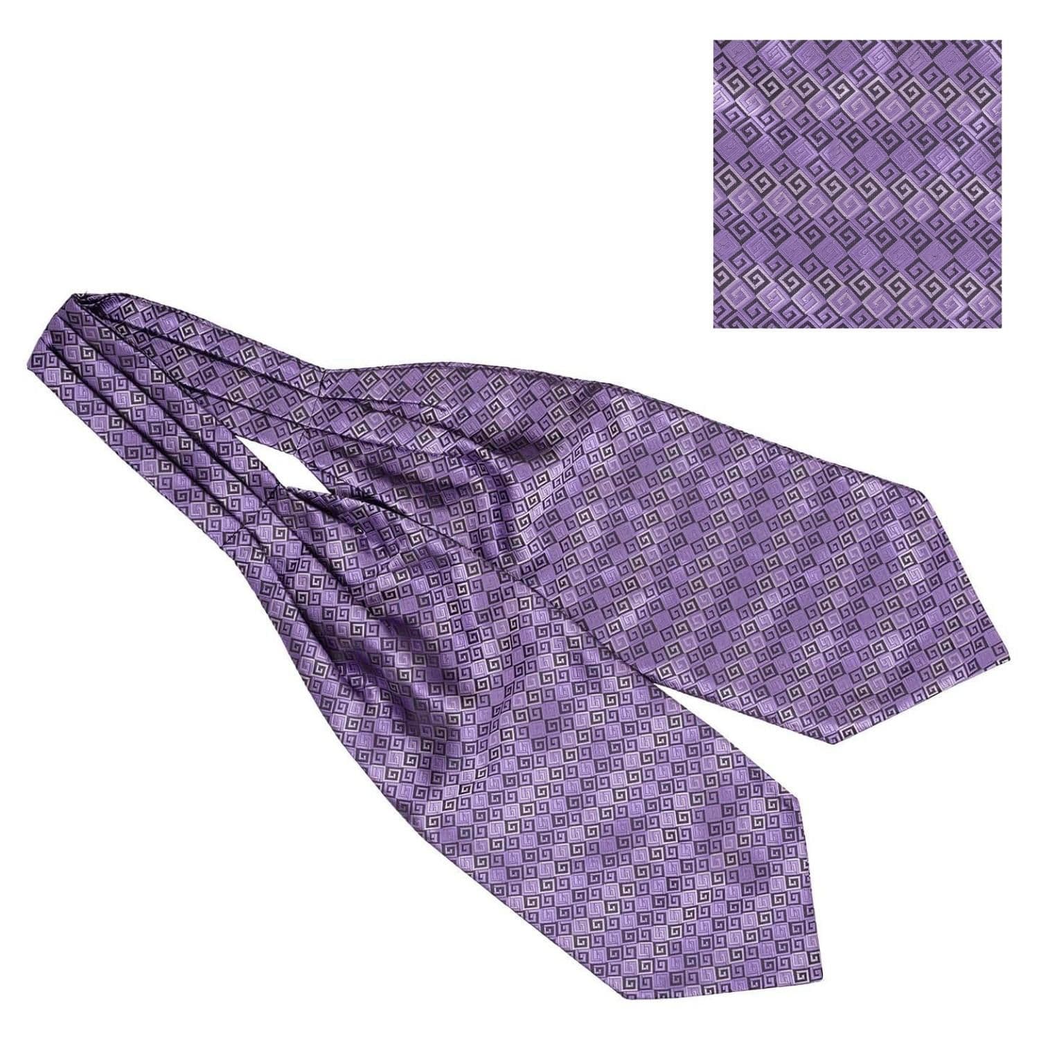 Purple Geometric Cravat and Pocket Square Combo for Men