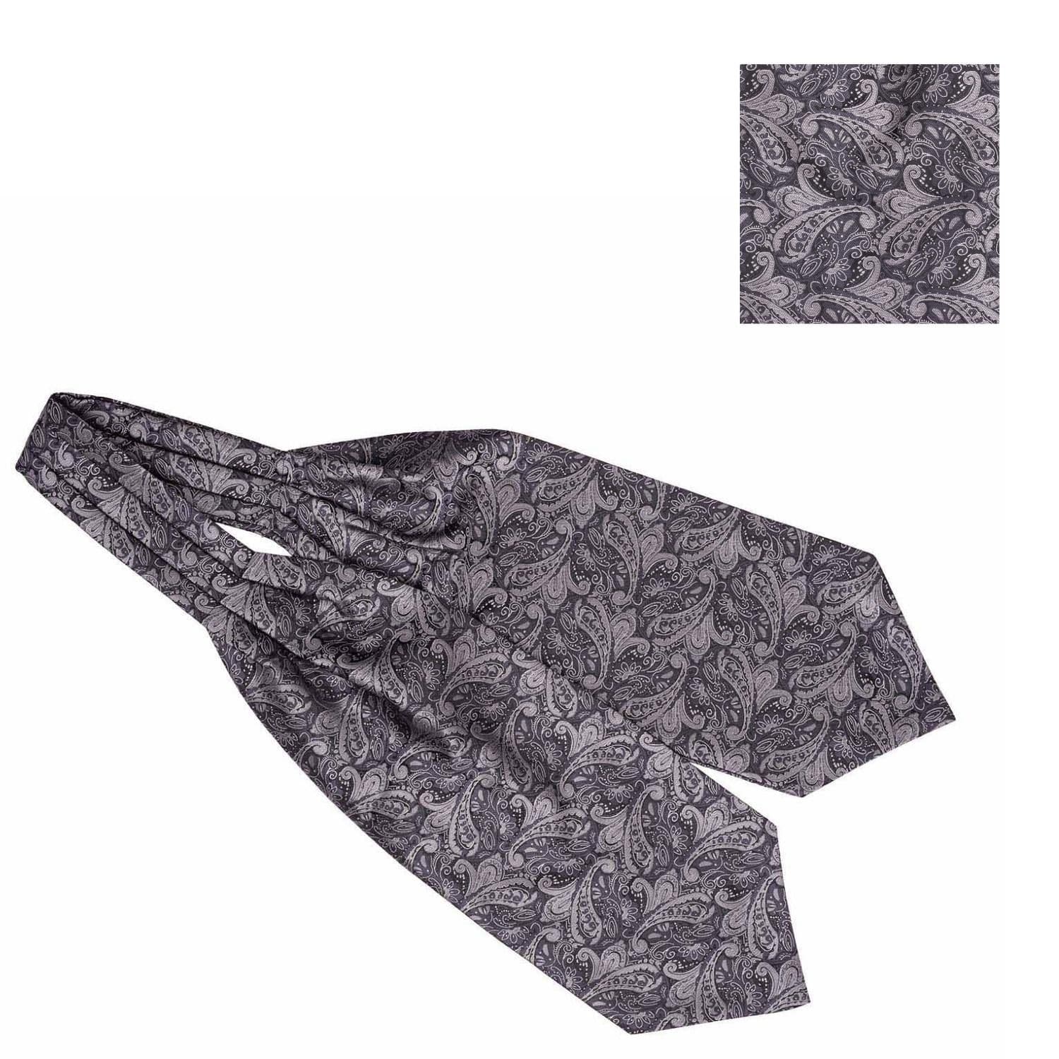 Grey Paisley Cravat and Pocket Square Combo for Men