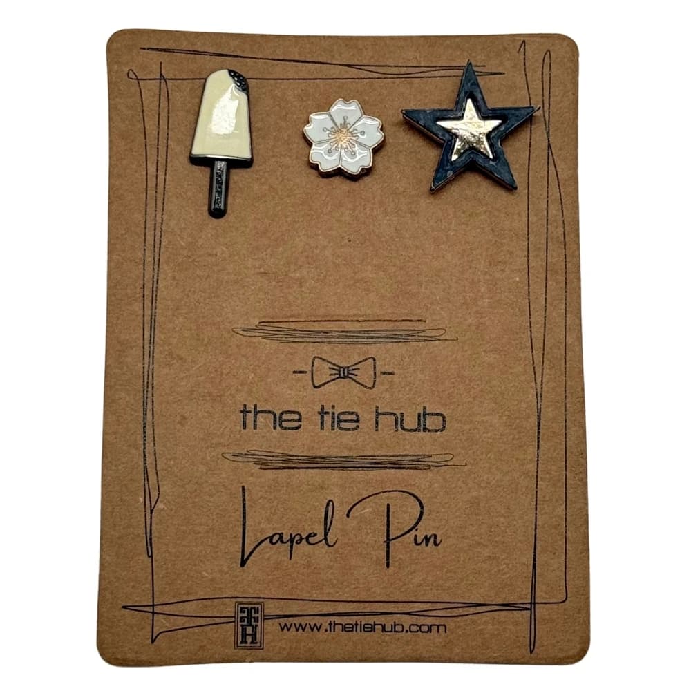 The Tie Hub White Popsicle and Star Brooch (Set of 3) for Men