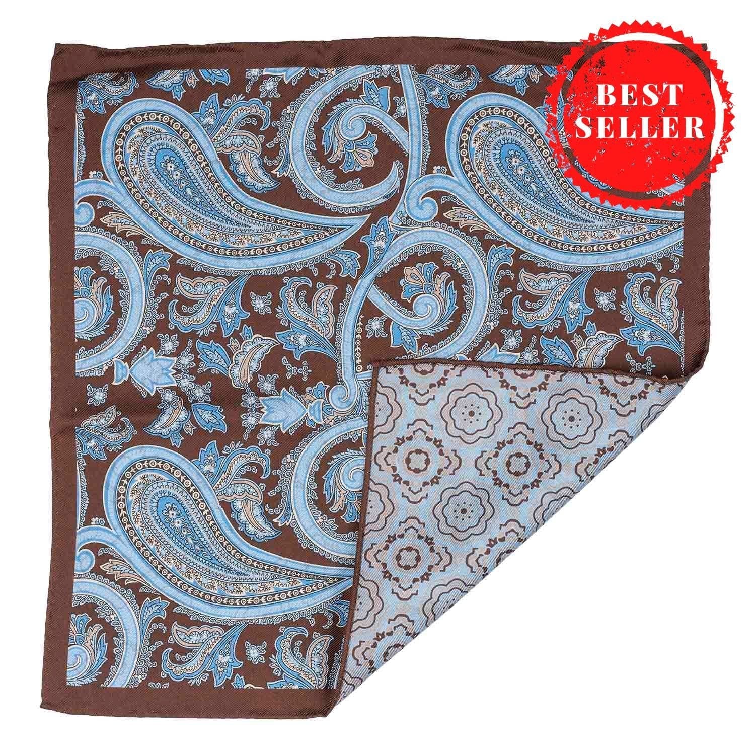 Brown Paisley Reversible Pocket Square for Men