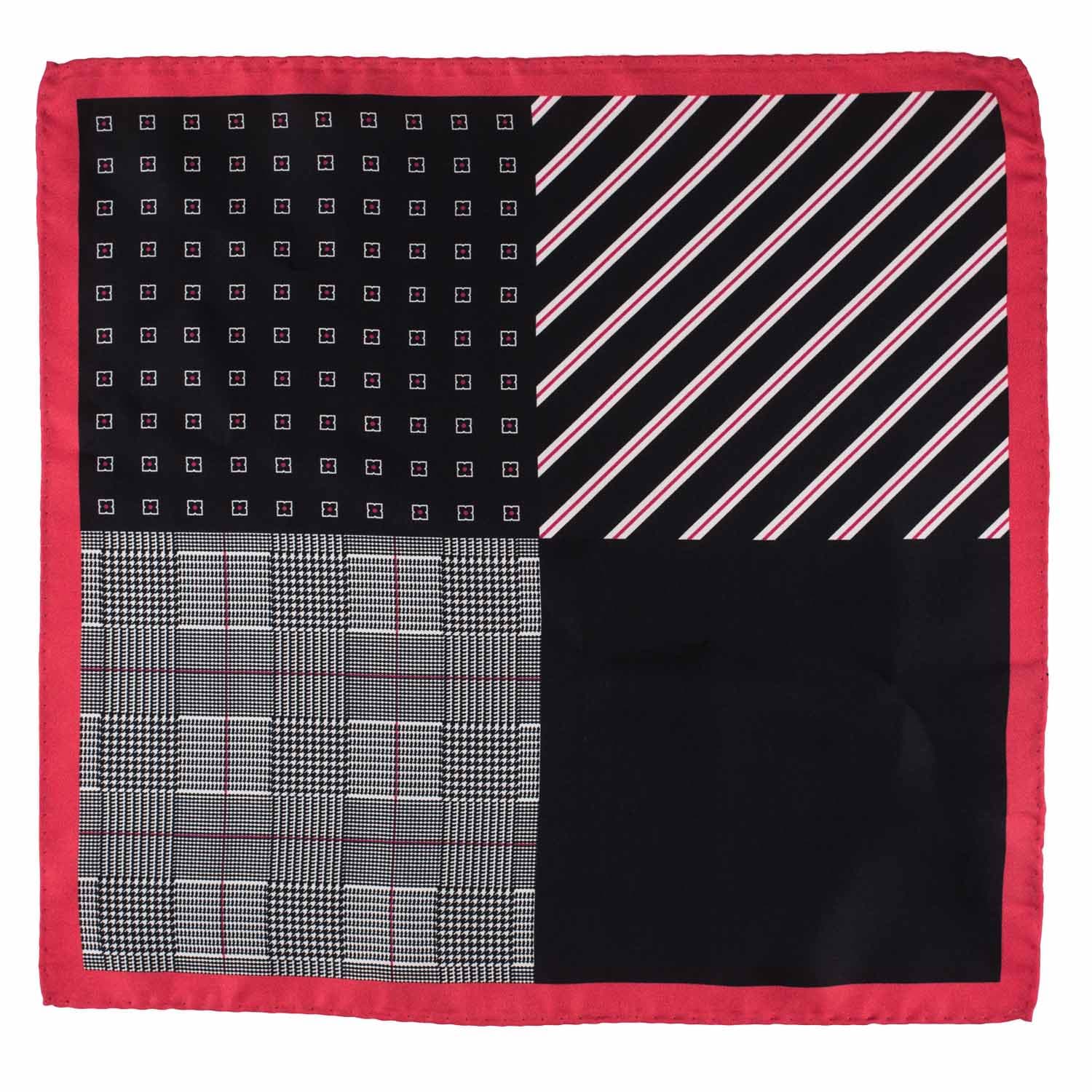 Red Geometric Italian Silk Pocket Square for Men