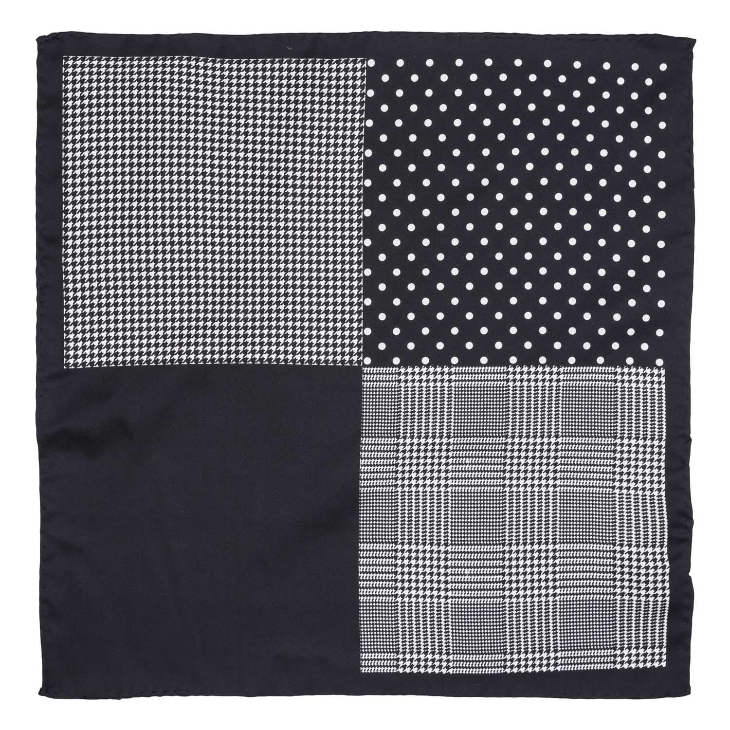 Black Geometric Italian Silk Pocket Square for Men