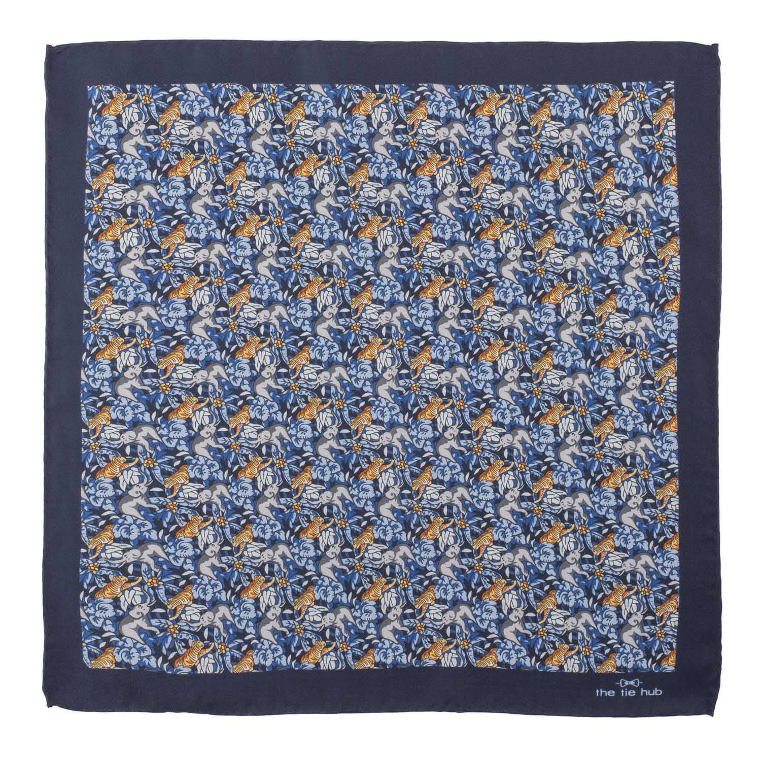 Blue Geometric Italian Silk Pocket Square for Men