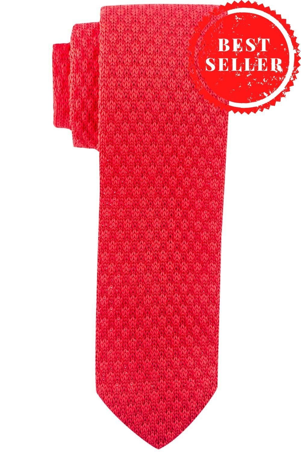 Red Solid Knitted Necktie for Men
