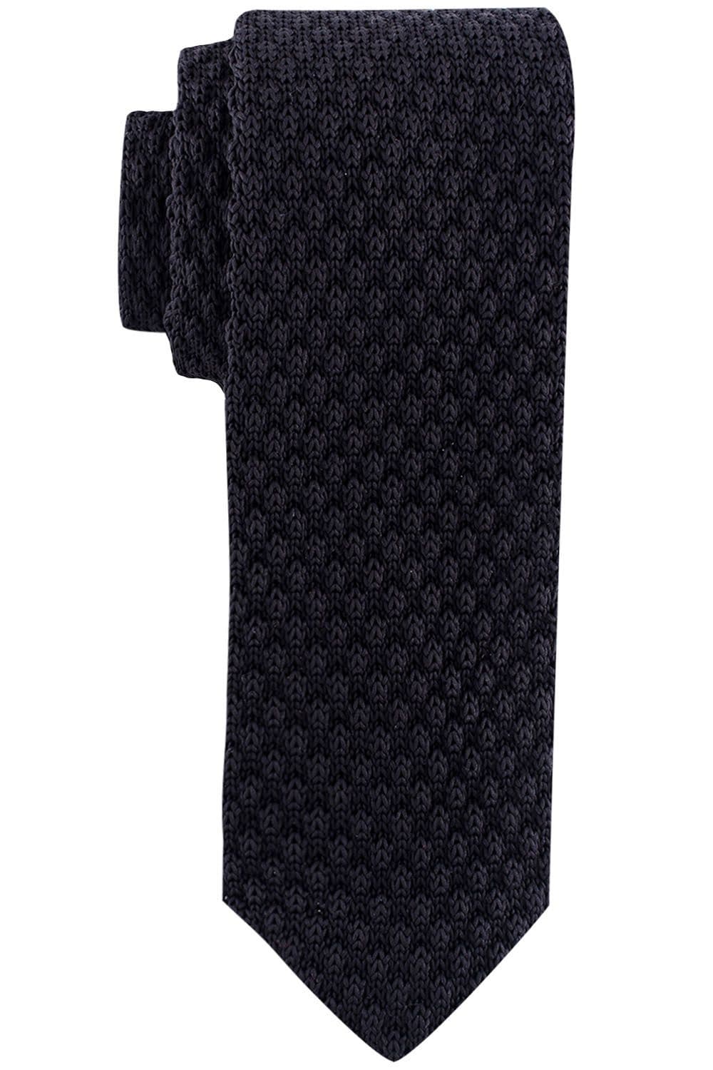 Black Solid Knitted Necktie for Men