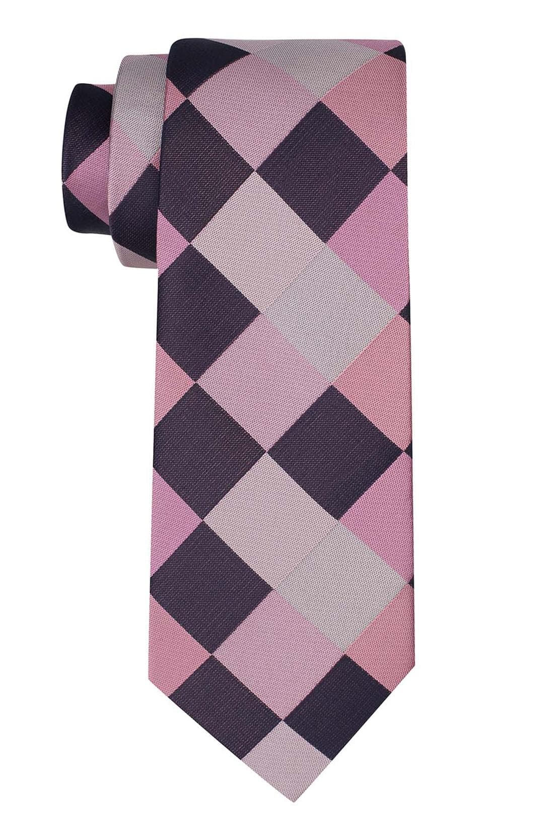 Pink Checkered Silk Necktie for Men
