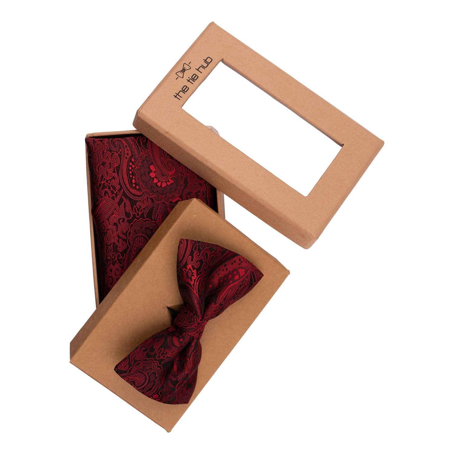 Paisley Maroon Microfiber Bow Tie and Pocket Square Gift Set for Men