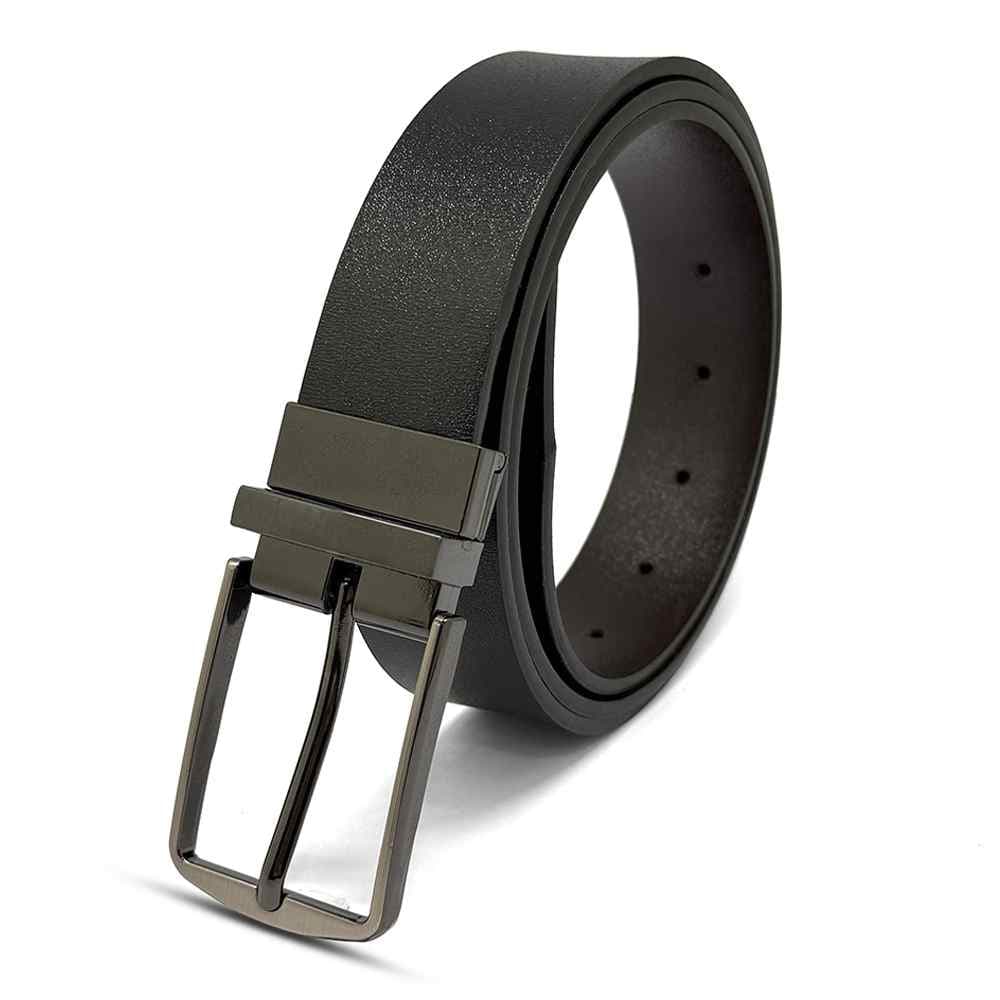 Black & Brown Reversible PU Leather Formal Belt with Rotating Rectangular Pin Buckle Matte Finish