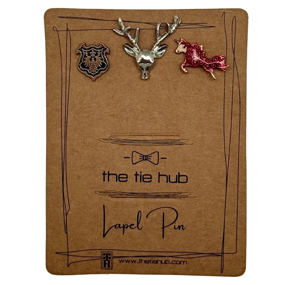 The Tie Hub Red Horse and Stag Brooch (Set of 3) for Men
