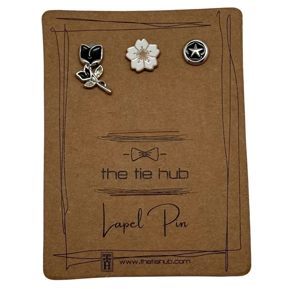 The Tie Hub Black and White Floral Brooch (Set of 3) for Men