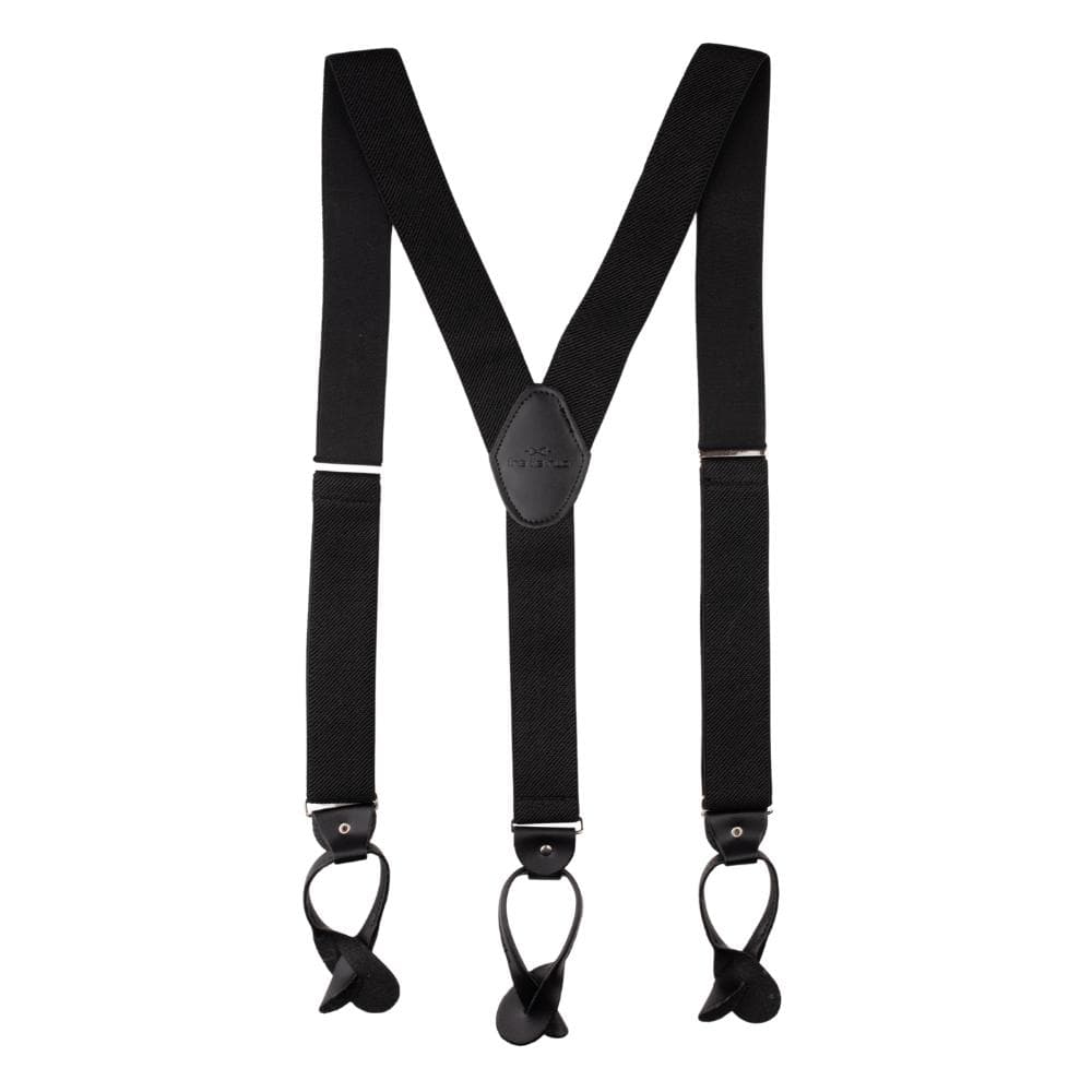 Gentry Black Elasticated Suspender With Leatherette Fitting-Button up Style