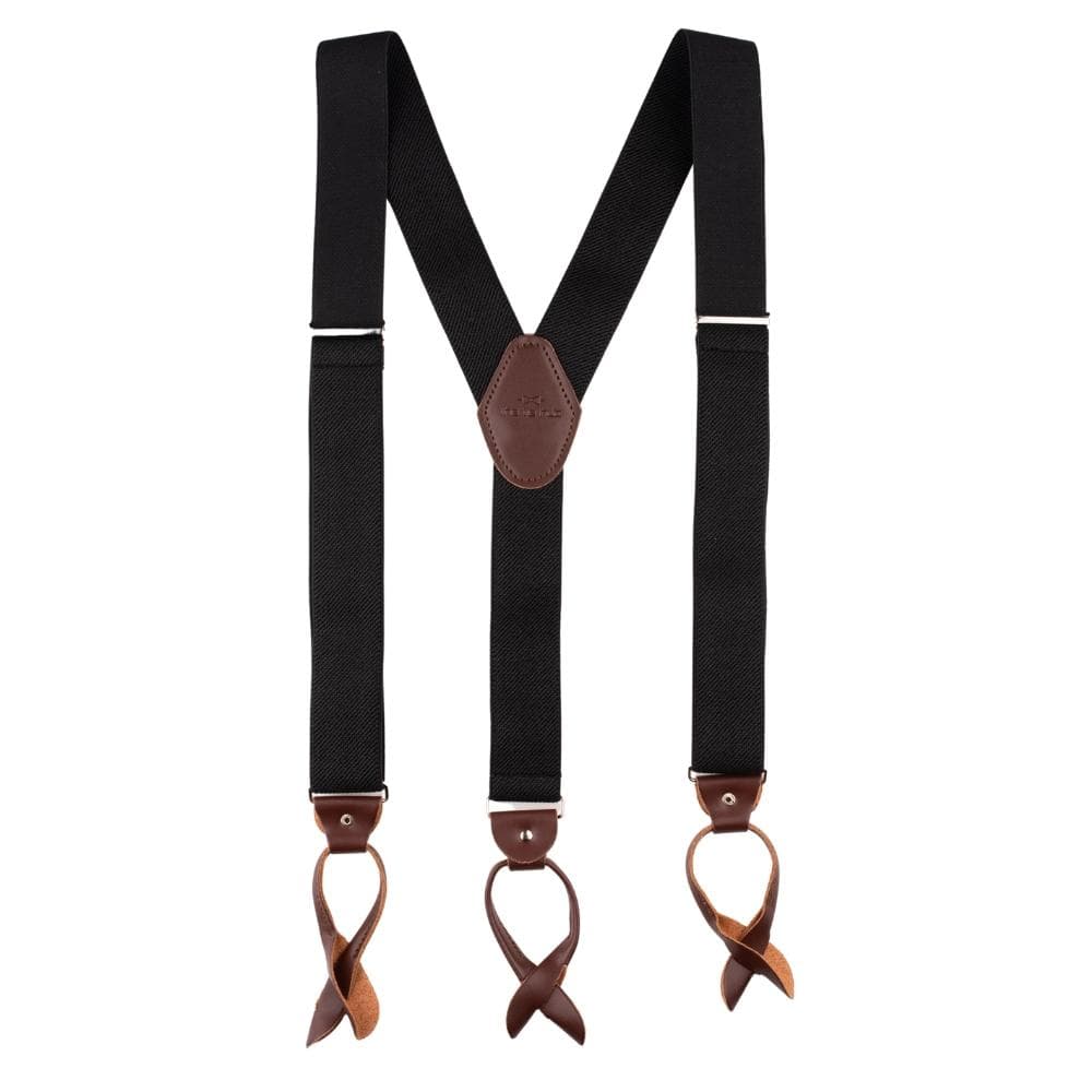 Gentry Black Elasticated Suspender With Brown Leatherette Fitting-Button up Style