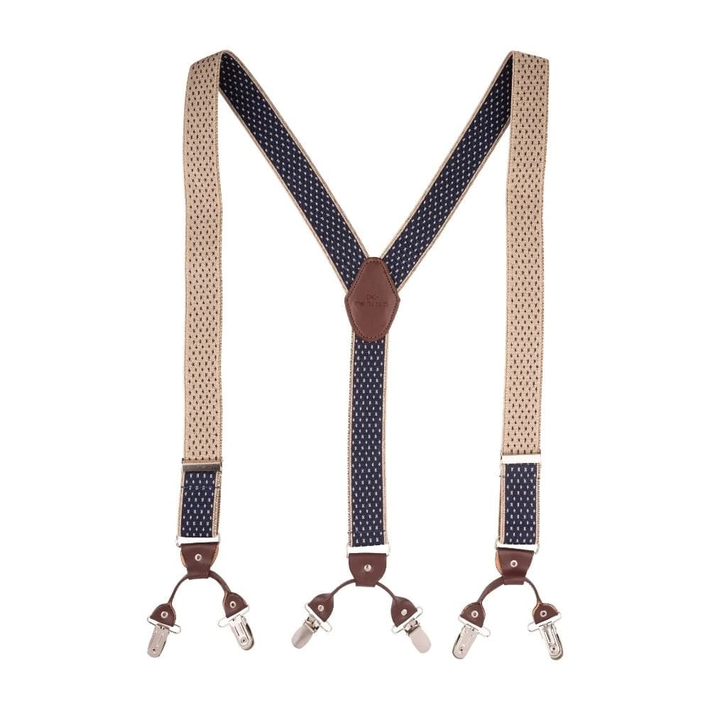 Navy Blue with Brown Y back Suspender with clipons